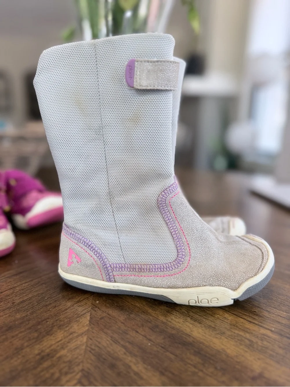 Plae Camilla Shimmer Light Gray and Pink Zipper Boots